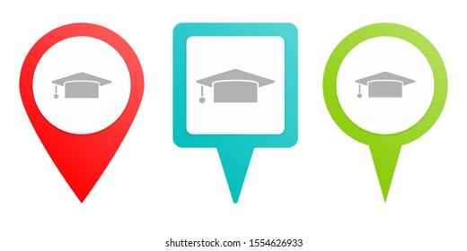 Graduation, cap pin icon. Multicolor pin vector icon