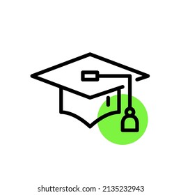 Graduationskappe. Pixel perfekt, bearbeitbares Strichspass-Farbsymbol