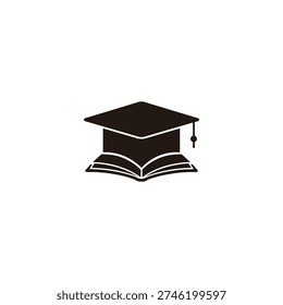 Graduation cap placed on an open book symbolizing academic achievement and educational success