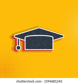 Graduation, cap pop art, retro icon. Vector illustration of pop art style