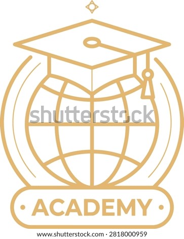 A graduation cap is prominently positioned atop a stylized globe, emphasizing worldwide education and international learning. Below, the word 