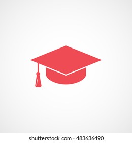 Graduation Cap Red Flat Icon On White Background