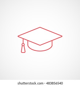 Graduation Cap Red Flat Icon On White Background