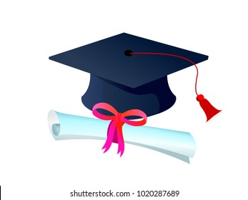 Graduation Cap with Red Tassel - Vector Image