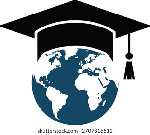 Boné de graduação em um globo simbolizando a educação global e a realização acadêmica