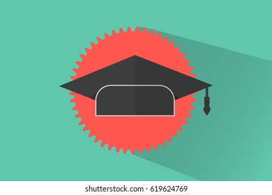 Graduation cap with ribbon, flat style design