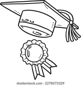 Graduation Cap and Ribbon Isolated Coloring Page