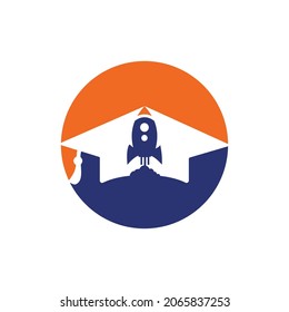Graduation cap with rocket logo design. Rocket logo for aviation education or academy.	