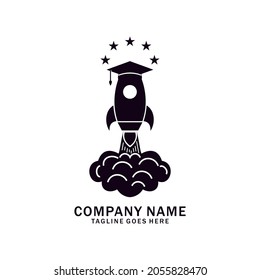 Graduation cap rocket logo. Education and technology icon logo. Vector illustration template logo design 
