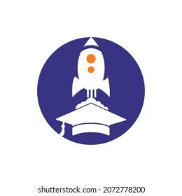Graduation cap with rocket vector logo design. Rocket learning vector logo template.	