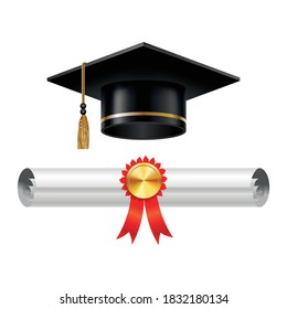 Graduation Cap Rolled Diploma Scroll Stamp Stock Vector (Royalty Free ...