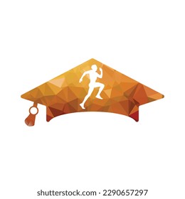 Graduation cap and running man icon. Flat color design. Vector illustration.