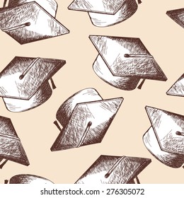 Graduation cap seamless doodle pattern. EPS 10 vector illustration without transparency. 