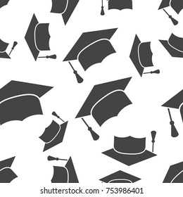 Graduation cap seamless pattern background icon. Business flat vector illustration. Finish education hat sign symbol pattern.