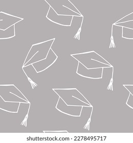 graduation cap seamless pattern hand drawn in doodle style. back to school background