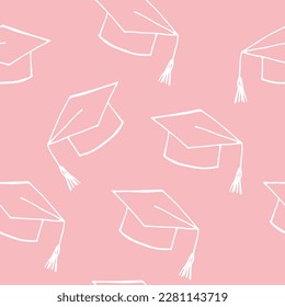 graduation cap seamless pattern hand drawn in doodle style. back to school background