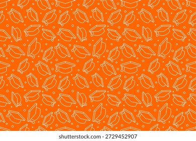 Graduation cap seamless pattern. Seamless. Seamless graduation hat pattern background. Academic cap pattern background. Graduation theme pattern background. 