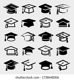 Graduation cap set. Collection icon graduation cap. Vector