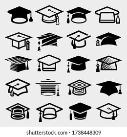 Graduation cap set. Collection icon graduation cap. Vector