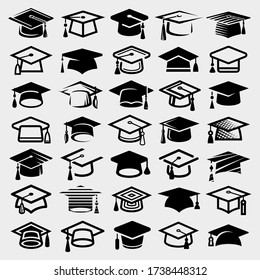 Graduation cap set. Collection icon graduation cap. Vector