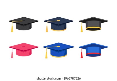 Graduation cap set, education hat with tassel vector