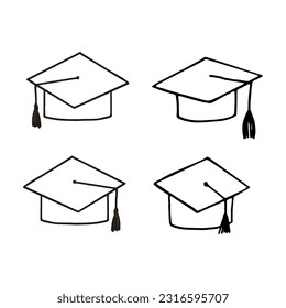 gorra de graduación dibujada a mano en forma de doodle. , pegatina en un estilo lineal simple.