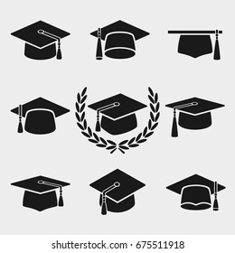 Graduation cap set. Vector