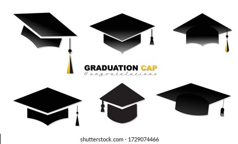 Graduation cap set,Congratulations Graduates Class 2020. Template for graduation design on isolated on white background  ,Vector illustration EPS 10