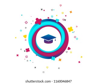 Graduation Cap Sign Icon. Higher Education Symbol. Colorful Button With Icon. Geometric Elements. Vector