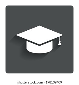 Graduation cap sign icon. Higher education symbol. Gray flat button with shadow. Modern UI website navigation. Vector