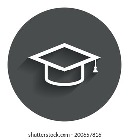 Graduation cap sign icon. Higher education symbol. Circle flat button with shadow. Modern UI website navigation. Vector