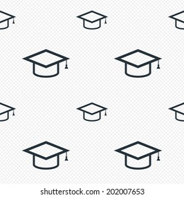 Graduation cap sign icon. Higher education symbol. Seamless grid lines texture. Cells repeating pattern. White texture background. Vector