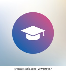 Graduation cap sign icon. Higher education symbol. Icon on blurred background. Vector