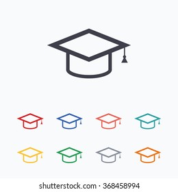 Graduation cap sign icon. Higher education symbol. Colored flat icons on white background.