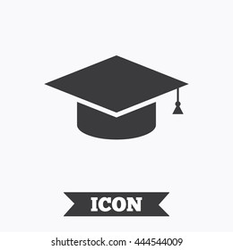 Graduation cap sign icon. Higher education symbol. Graphic design element. Flat education symbol on white background. Vector