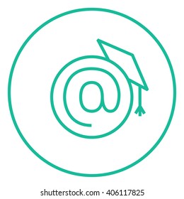 Graduation cap with at sign line icon.