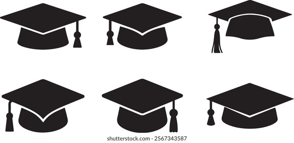 Graduation cap silhouette icon set vector on white background	
