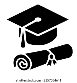 graduation cap silhouette vector, icon and logo on white background.