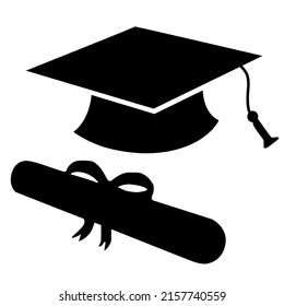 graduation cap silhouette vector, icon and logo on white background.