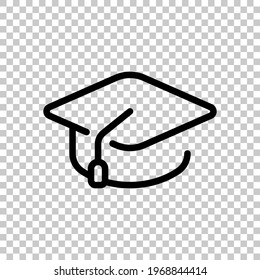 Graduation cap, simple icon. Black editable linear symbol on transparent background