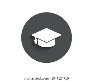 Graduation cap simple icon. Education sign. Student hat symbol. Circle flat button with shadow. Vector