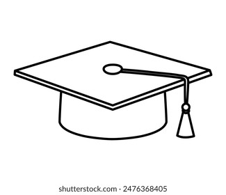 Graduation cap simple icon. Graduation hat is a headdress for the graduation ceremony. Black outline of the graduation hat with a tassel hanging off the side of the mortarboard.