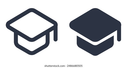 Graduation cap simple icons set designed in filled, outline, line and stroke style