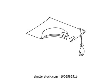 Graduation cap. Single continuous line university graduation hat graphic icon. Simple one line doodle for education concept. Isolated vector illustration minimalist design on white background