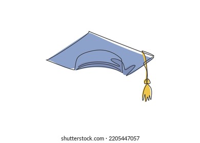 Graduation cap. Single continuous line university graduation hat graphic icon. Simple one line doodle for education concept. Isolated vector illustration minimalist design on white background