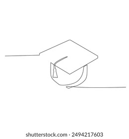 Graduation cap. Single continuous line university graduation hat graphic icon. Simple one line doodle for education concept. Isolated vector illustration minimalist design on white background