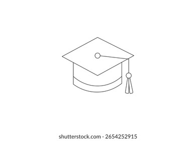 Graduiertenkappe einzeiliges Kunstdesign, einzelne Umrissgrafik
