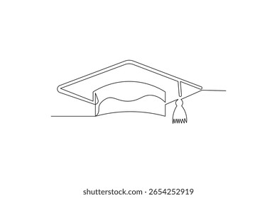 Boné de graduação projeto de arte de linha única ilustração de contorno isolado

