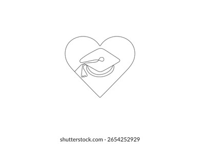 Tapa de graduación de una sola línea de diseño de arte aislado ilustración de contorno
