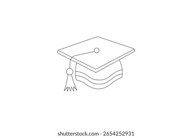 Graduation cap single line art design isolated outline illustration
